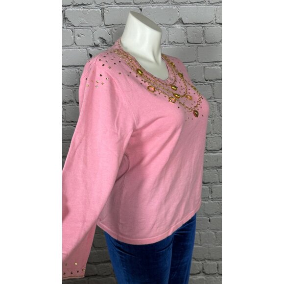 Vintage Jack B Quick Womens XL Pink Long Sleeve Sequin Gold Heart Top - Picture 5 of 10